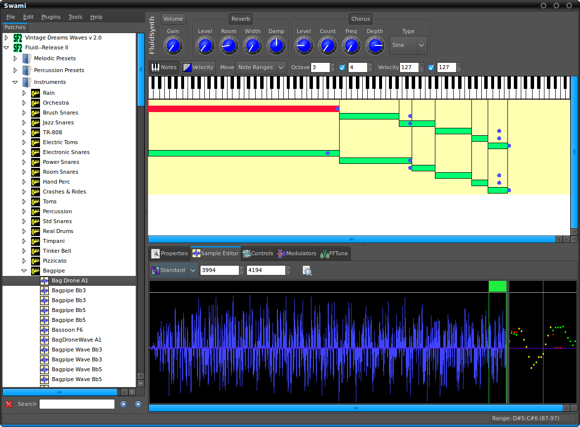 Плеер Midi sf2. Linux Soundfont Editor. Snare Waveform. Brels Midi Editor instruments. Edit plugin